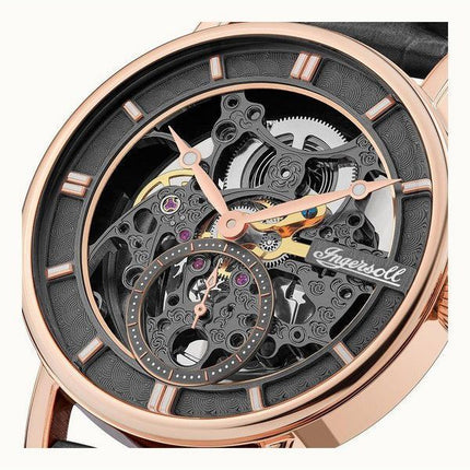 Montre pour homme Ingersoll The Herald avec bracelet en cuir et cadran squelette noir automatique I00403B