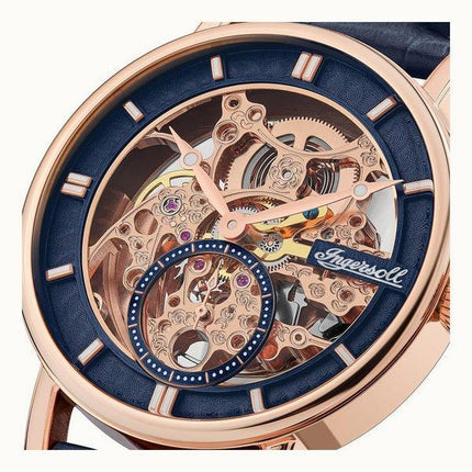 Montre pour homme Ingersoll The Herald avec bracelet en cuir et cadran squelette bleu automatique I00407B
