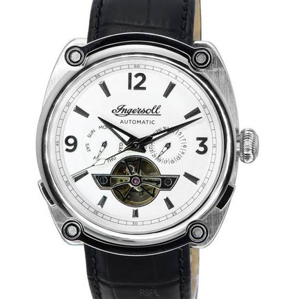 Ingersoll The Michigan Bracelet en cuir Argent Open Heart Cadran Automatique I01105 Montre Homme