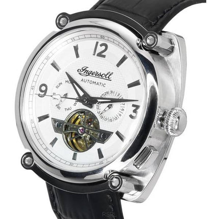 Ingersoll The Michigan Bracelet en cuir Argent Open Heart Cadran Automatique I01105 Montre Homme