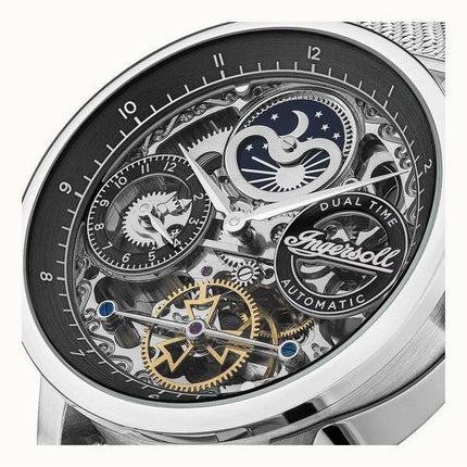 Montre pour homme Ingersoll The Jazz Sun and Moon Phase en acier inoxydable squelette avec cadran noir automatique I07708