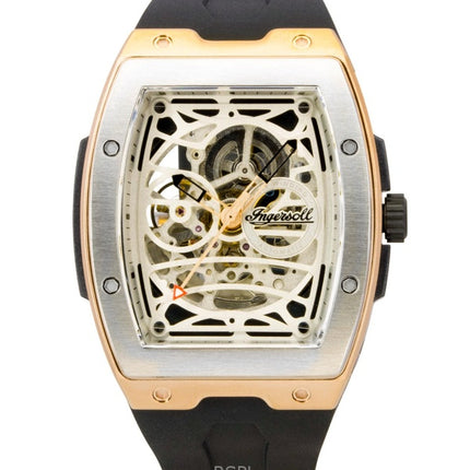 Montre homme Ingersoll The Challenger, bracelet en caoutchouc PU, cadran squelette argenté, automatique I12302