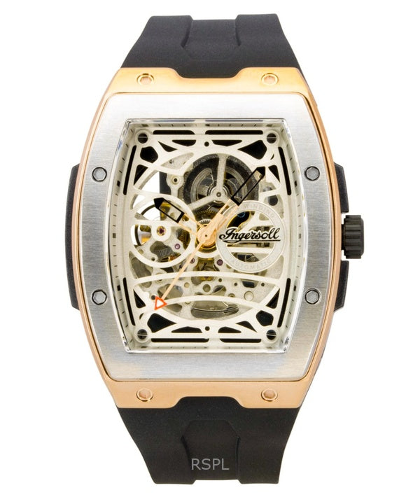 Montre homme Ingersoll The Challenger, bracelet en caoutchouc PU, cadran squelette argenté, automatique I12302