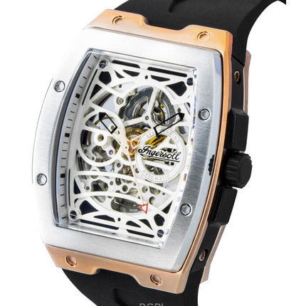 Montre homme Ingersoll The Challenger, bracelet en caoutchouc PU, cadran squelette argenté, automatique I12302