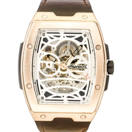 Montre homme Ingersoll The Challenger, bracelet cuir, cadran argenté squelette, automatique I12303