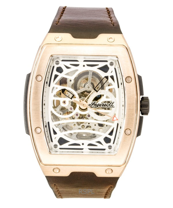 Montre homme Ingersoll The Challenger, bracelet cuir, cadran argenté squelette, automatique I12303
