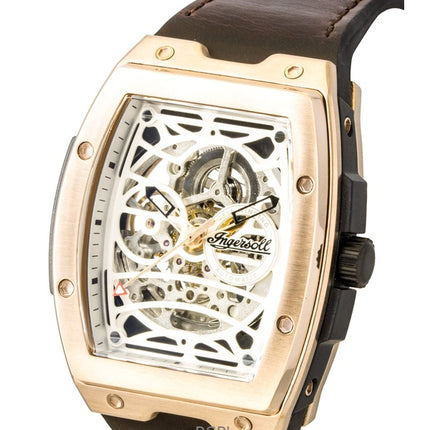 Montre homme Ingersoll The Challenger, bracelet cuir, cadran argenté squelette, automatique I12303
