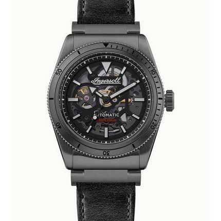 Montre pour homme Ingersoll The Scovill avec bracelet en cuir noir et cadran squelette noir automatique I13902 100M