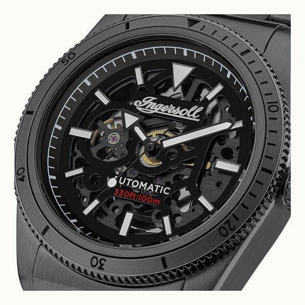 Montre pour homme Ingersoll The Scovill avec bracelet en cuir noir et cadran squelette noir automatique I13902 100M