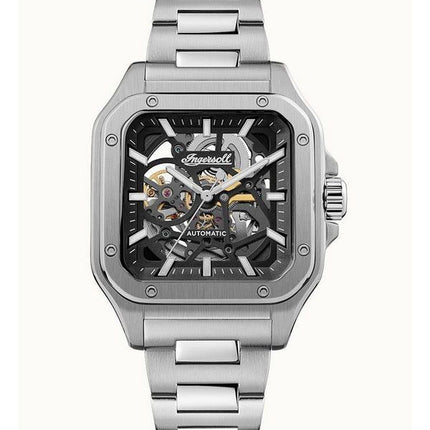 Montre pour homme Ingersoll The Ollie en acier inoxydable avec cadran squelette noir automatique I14501