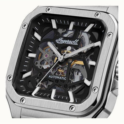 Montre pour homme Ingersoll The Ollie en acier inoxydable avec cadran squelette noir automatique I14501