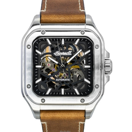 Montre Ingersoll The Ollie pour homme, bracelet en cuir, cadran squelette noir, automatique, I14503