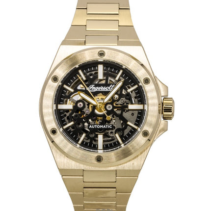 Montre Ingersoll The Baller pour homme, automatique, cadran squelette noir, acier inoxydable doré, I15001