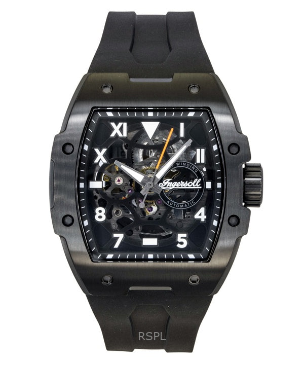 Montre homme Ingersoll The Play, bracelet en polyuréthane, cadran squelette noir, automatique I15302