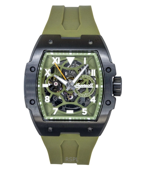 Montre homme Ingersoll The Play, bracelet en polyuréthane, cadran squelette vert, automatique I15303