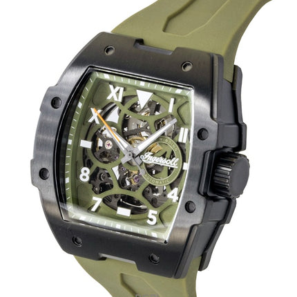 Montre homme Ingersoll The Play, bracelet en polyuréthane, cadran squelette vert, automatique I15303