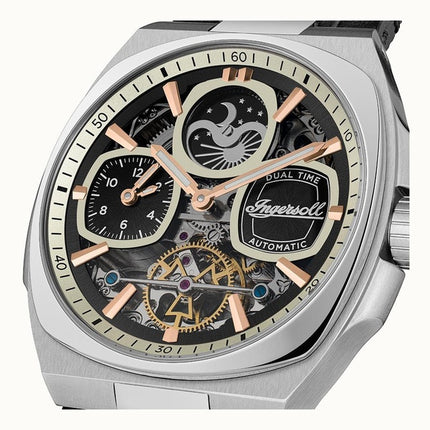 Montre Homme Ingersoll The Spirit Phase de Lune Bracelet en Cuir Cadran Squelette Noir Automatique I15801