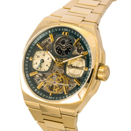 Montre homme Ingersoll The Spirit en acier inoxydable doré, cadran squelette vert, automatique I15803