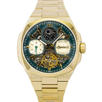 Montre homme Ingersoll The Spirit en acier inoxydable doré, cadran squelette vert, automatique I15803