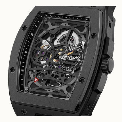 Montre Ingersoll The Rim pour homme avec bracelet en polyuréthane et cadran squelette noir I16201