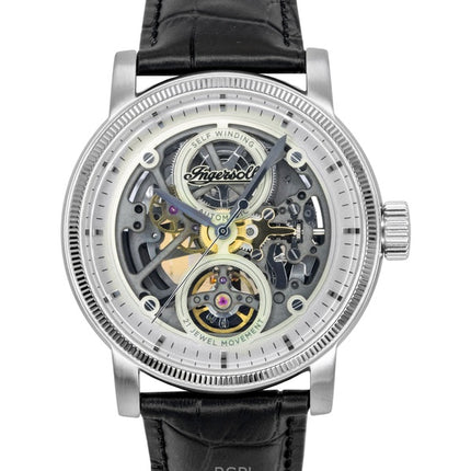 Montre homme Ingersoll The Guy, bracelet en cuir, cadran squelette gris, automatique I17501