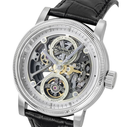 Montre homme Ingersoll The Guy, bracelet en cuir, cadran squelette gris, automatique I17501