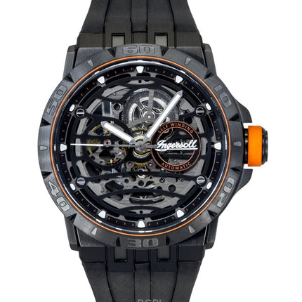 Montre homme Ingersoll The Rigger, bracelet en polyuréthane, cadran squelette noir, automatique I17902