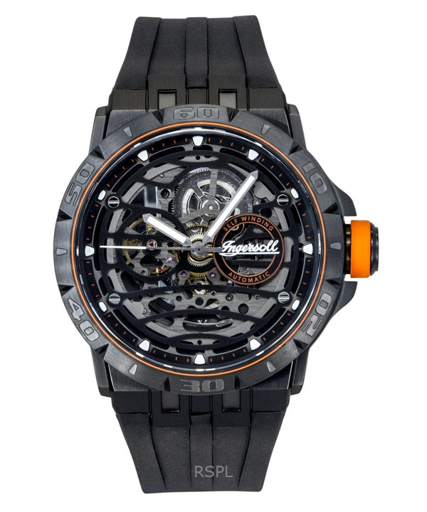Montre homme Ingersoll The Rigger, bracelet en polyuréthane, cadran squelette noir, automatique I17902