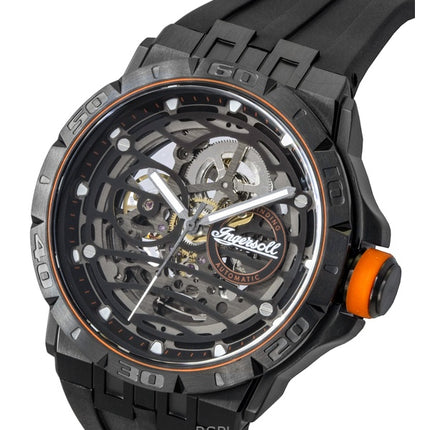 Montre homme Ingersoll The Rigger, bracelet en polyuréthane, cadran squelette noir, automatique I17902