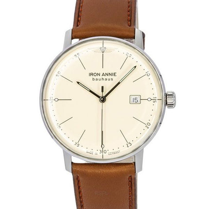 Montre pour homme Iron Annie Bauhaus avec bracelet en cuir et cadran beige à quartz 50445