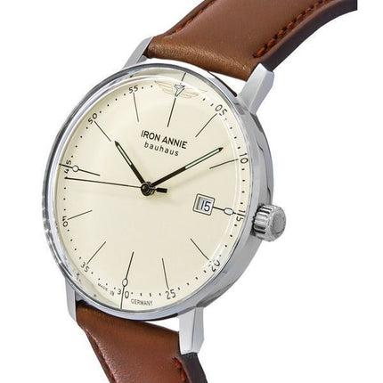 Montre pour homme Iron Annie Bauhaus avec bracelet en cuir et cadran beige à quartz 50445