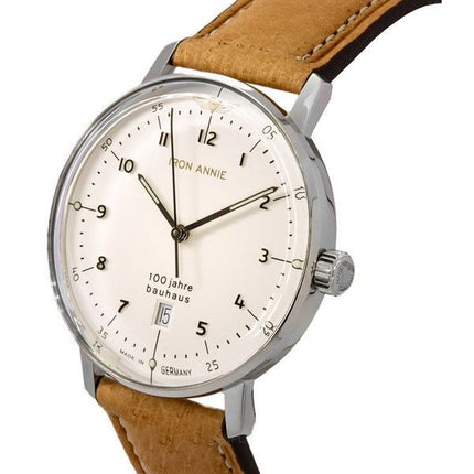 Montre pour homme Iron Annie 100 Jahre Bauhaus avec bracelet en cuir et cadran blanc à quartz 50461