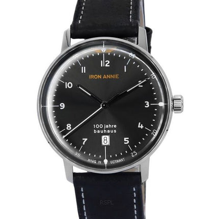 Montre pour homme Iron Annie 100 Jahre Bauhaus avec bracelet en cuir et cadran noir à quartz 50462