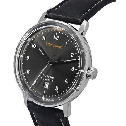 Montre pour homme Iron Annie 100 Jahre Bauhaus avec bracelet en cuir et cadran noir à quartz 50462