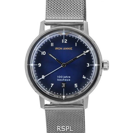 Iron Annie 100 Jahre Bauhaus Bracelet en maille d'acier inoxydable Cadran bleu Quartz 5046M3 Montre pour homme
