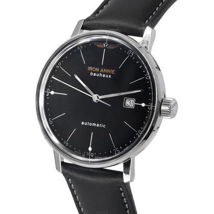 Iron Annie Bauhaus Bracelet en cuir Cadran noir Automatique 50502 Montre pour homme