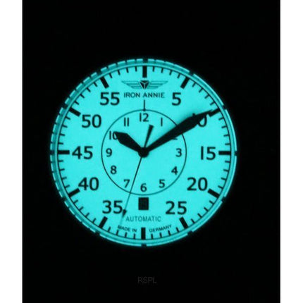 Montre pour homme Iron Annie Flight Control Cockpit avec bracelet en cuir et cadran beige automatique 51565