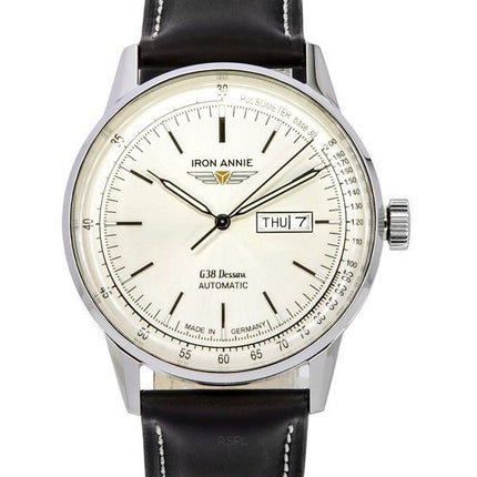 Montre pour homme Iron Annie G38 Dessau avec bracelet en cuir et cadran argenté automatique 53661 100M