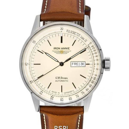 Montre Homme Iron Annie G38 Dessau Bracelet Cuir Beige Cadran Automatique 53665 100M