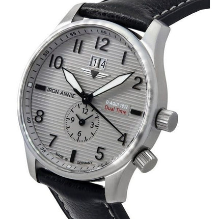 Montre pour homme Iron Annie D-Aqui 1932 Dual Time avec bracelet en cuir et cadran gris à quartz 56464