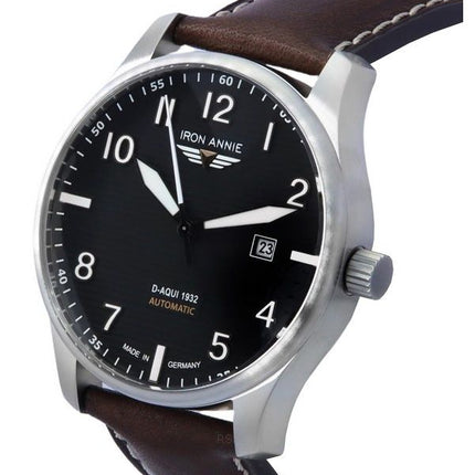 Montre pour homme Iron Annie D-Aqui 1932 avec bracelet en cuir et cadran noir automatique 56622 100M