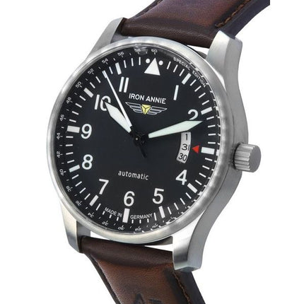 Iron Annie F13 Tempelhof Bracelet en cuir Cadran noir Automatique 56642 100M Montre pour homme