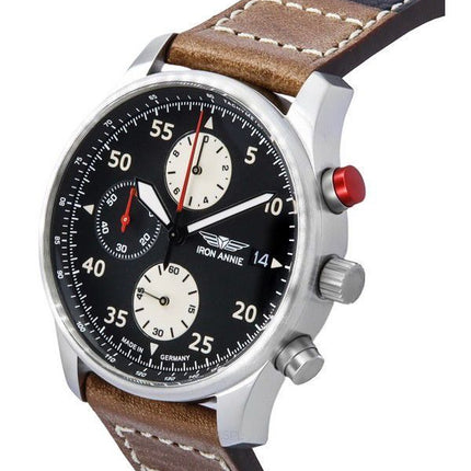 Montre pour homme Iron Annie F13 Tempelhof chronographe bracelet en cuir cadran noir Quartz 56702 100M