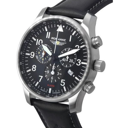 Montre Homme Iron Annie F13 Tempelhof Chronographe Bracelet Cuir Cadran Noir Quartz 56822 100M