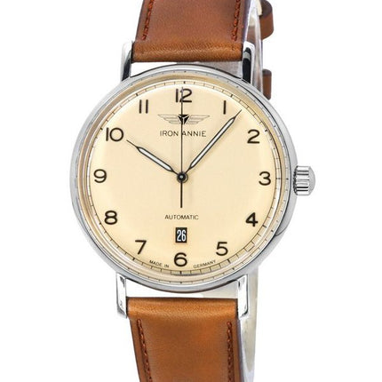 Iron Annie Amazonas Impressions Bracelet en cuir Cadran beige Automatique 59543 Montre pour homme