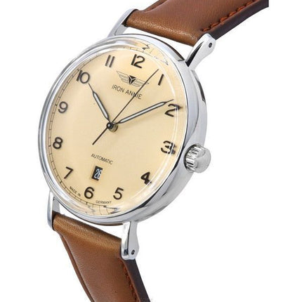 Iron Annie Amazonas Impressions Bracelet en cuir Cadran beige Automatique 59543 Montre pour homme