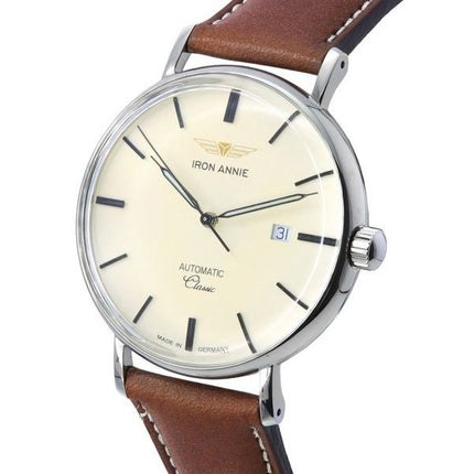 Iron Annie Classic Bracelet en cuir marron Cadran beige Automatique 59585 Montre pour homme