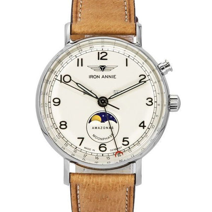 Montre pour homme Iron Annie Amazonas Impressions Moonphase Bracelet en cuir Cadran beige Quartz 59765
