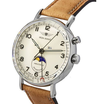 Montre pour homme Iron Annie Amazonas Impressions Moonphase Bracelet en cuir Cadran beige Quartz 59765