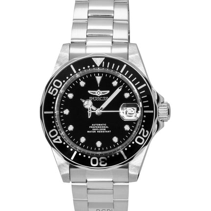 Montre homme Invicta Pro Diver en acier inoxydable, cadran noir, automatique, étanche à 200 m, référence 17039